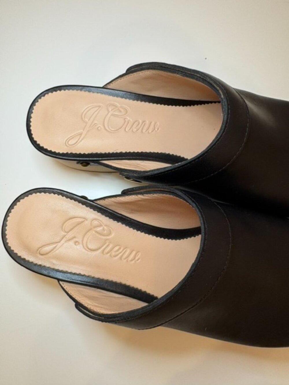 J.Crew Black Leather Studded Wooden Clogs